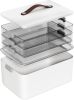 4-Tier Medicine Organizer Storage Box, Portable Latch Bin with Lid and Leather Handle, Cabinet Closet Organization for Home Office, Pill Bottle
