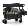 Foldable Utility Wagon,Adjustable Handle Outdoor Wagon, Puncture-Proof Wheels with Brakes, Removable Bag & Side Pockets-Black