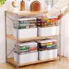 4-Tier Medicine Organizer Storage Box, Portable Latch Bin with Lid and Leather Handle, Cabinet Closet Organization for Home Office, Pill Bottle